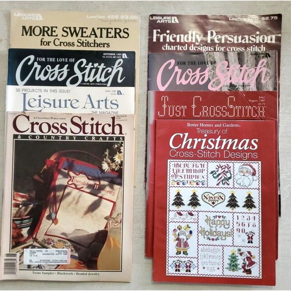 Vintage Just Cross Stitch Magazines Lot of 8 (1982-2003) Craft Patterns Charts